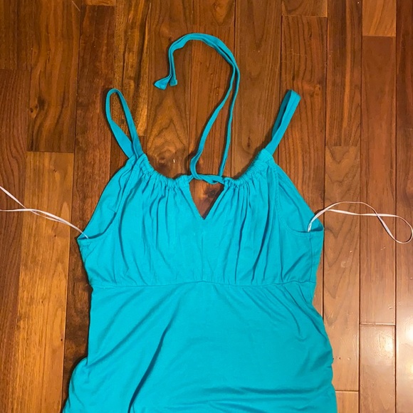 Blue Knit Gathered Bust Maxi Dress - Picture 9 of 11